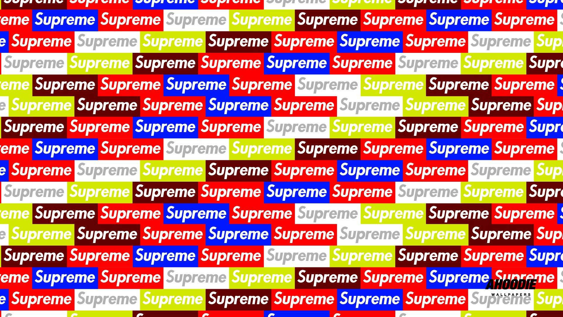 多色 Supreme 標誌筆記本電腦壁紙 壁紙 — 鮮豔重複的Supreme標誌，以鮮明的紅色、藍色、綠色和白色，創造出高能量的塗鴉風格圖案。
