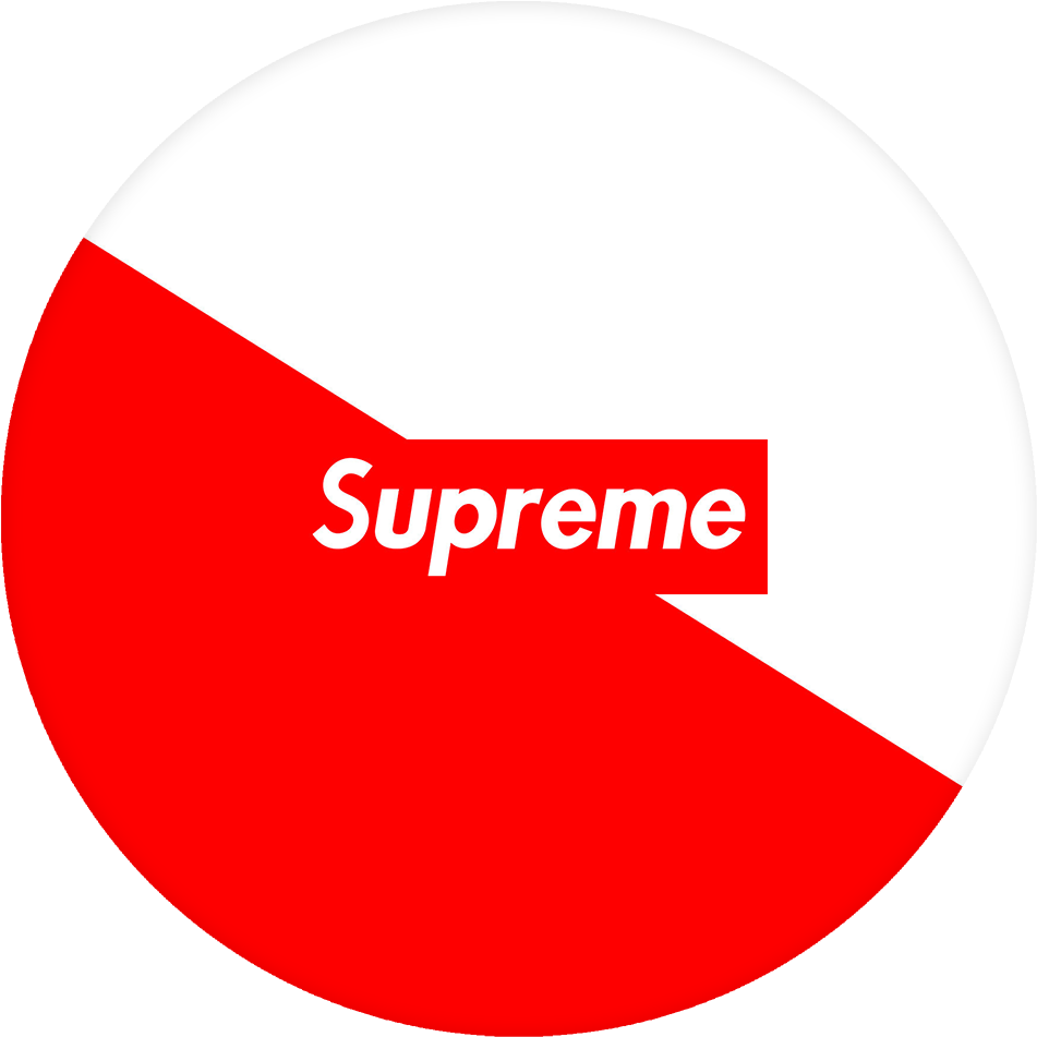 Supreme紅白品牌標誌 壁紙 — 一個大膽的紅白圓形標誌，紅色方框內有白色文字的Supreme字樣。