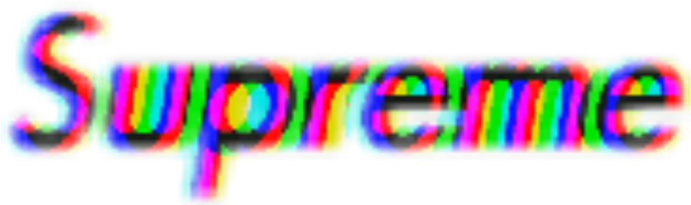 扭曲 Supreme 標誌 壁紙 — 粗體字「Supreme」在黑色背景上呈現鮮豔的彩虹故障扭曲效果。