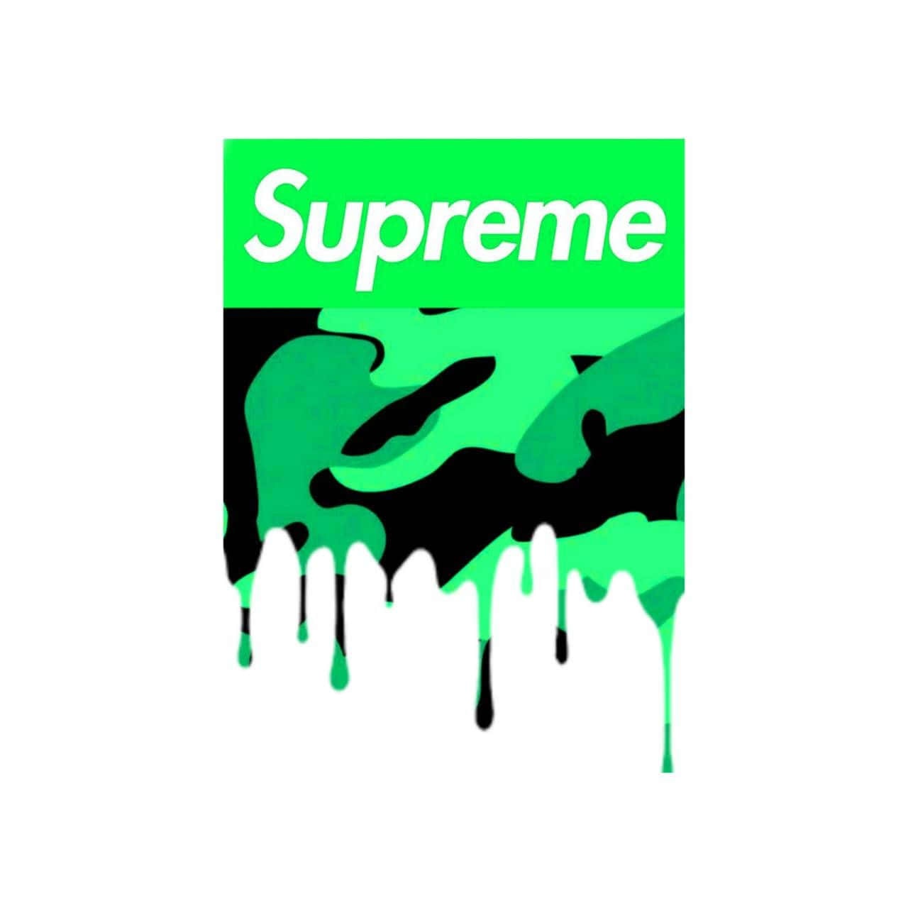 Supreme標誌在白色背景上滴落綠色和黑色油漆