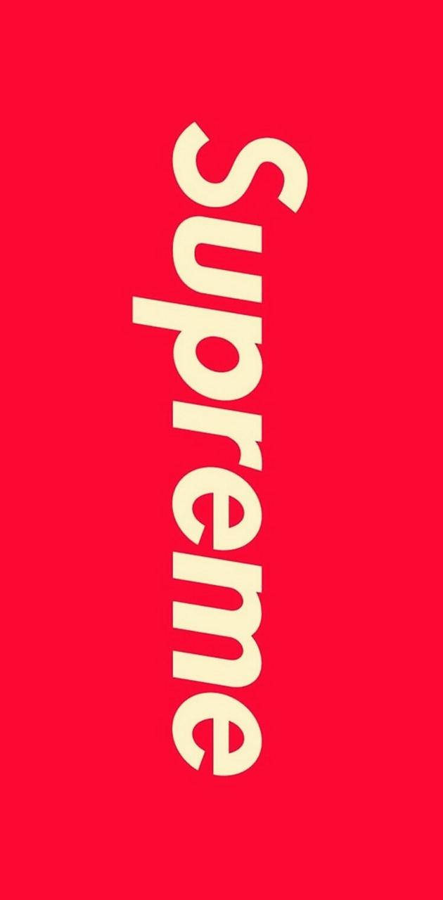 垂直嘅 Supreme 標誌，奶油色，紅色背景。
