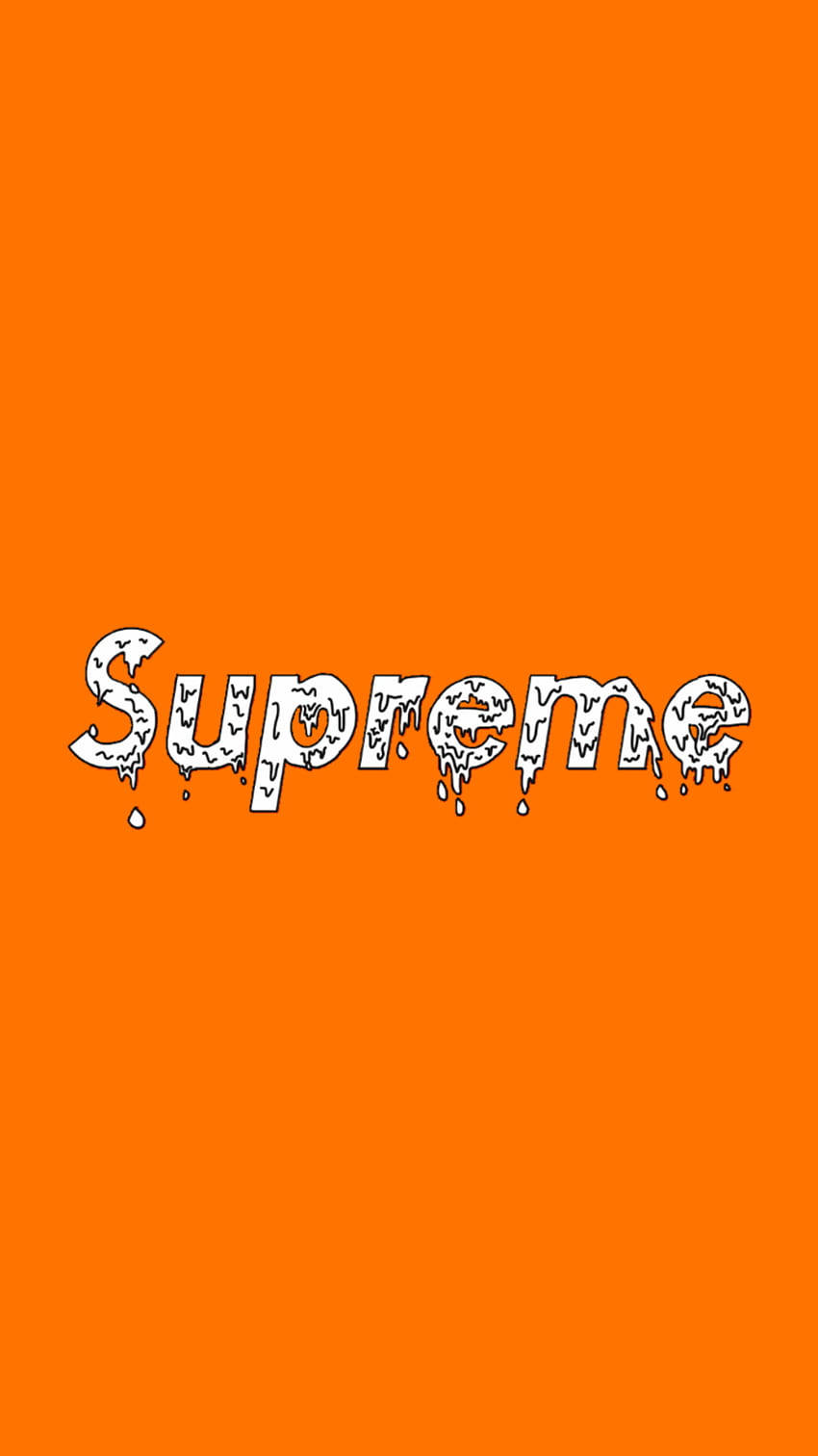 橙色背景，白色滴落Supreme標誌居中。