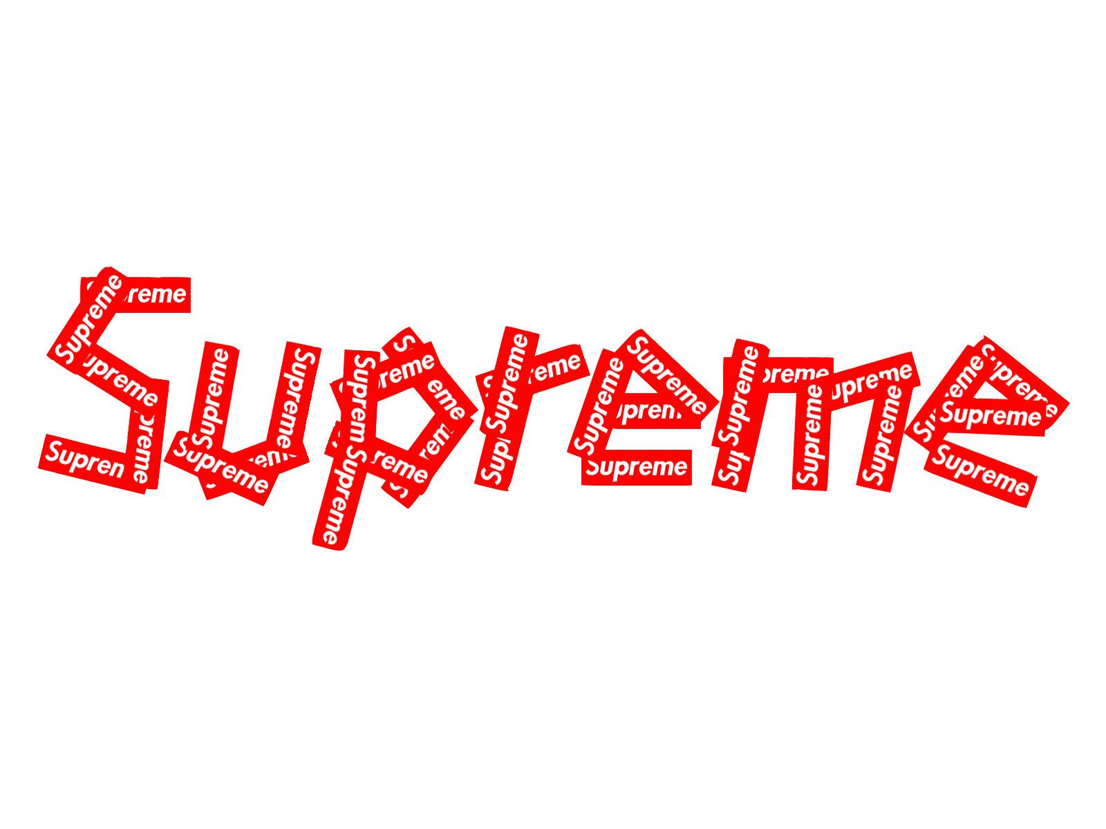 Supreme 膠帶 壁紙 — 紅色 Supreme 標誌以不同方向排列，在純白背景上形成品牌名稱。