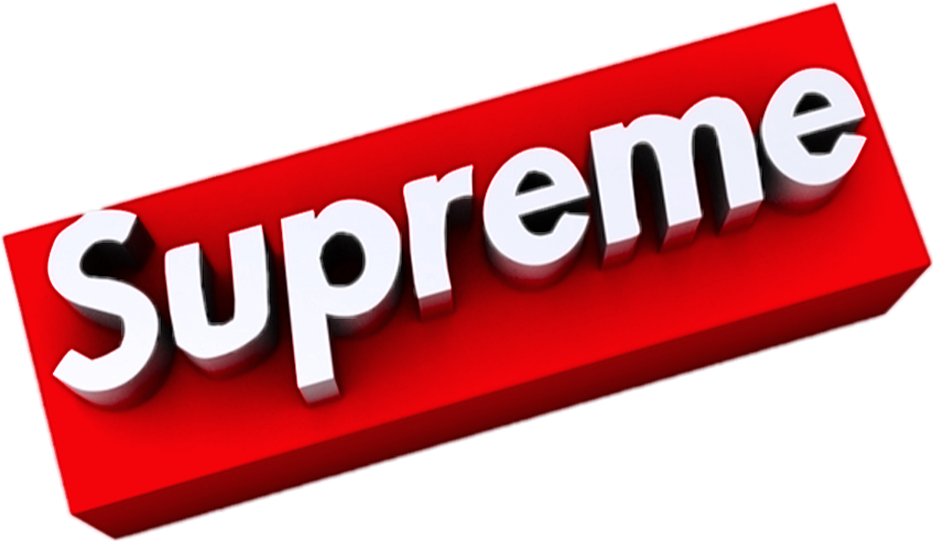 Supreme標誌3D渲染圖 壁紙 — 一個大膽的紅色3D盒子，帶有白色'Supreme'文字，傾斜在黑色背景上。