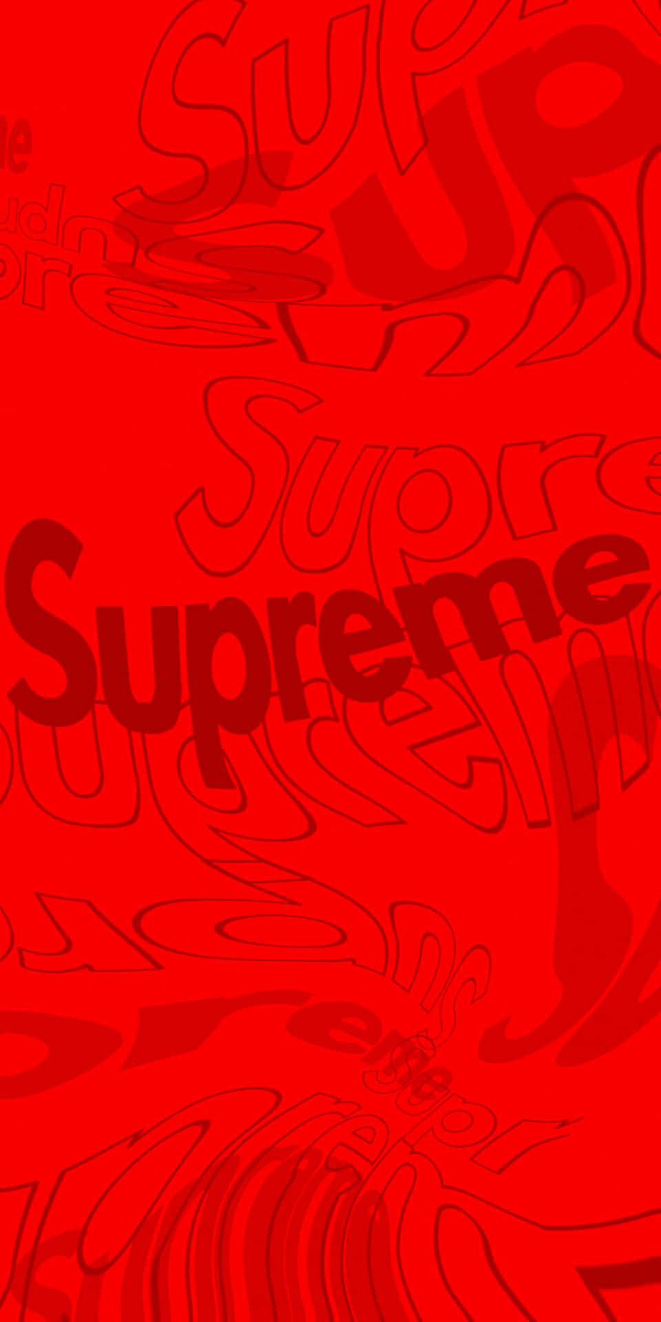 紅色背景，帶有重複的Supreme標誌，色調與方向各異。