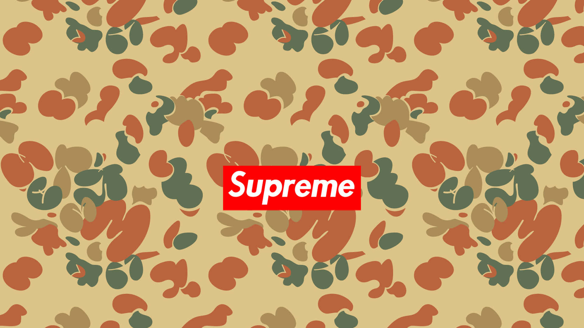 抽象迷彩背景上的紅色Supreme標誌。