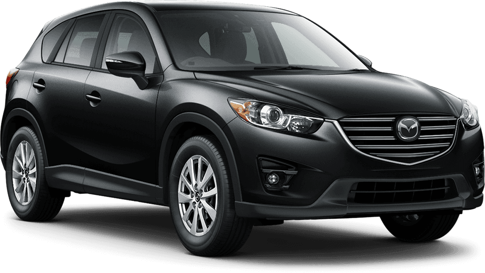 黑色馬自達跨界SUV 壁紙 — 一輛時尚的黑色Mazda CX-5 SUV在純黑色背景下的攝影棚燈光中展示，帶有反光的鍍鉻飾件。