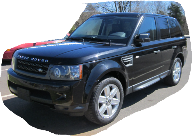 黑色路虎SUV停泊戶外 壁紙 — 一架時尚的黑色Range Rover SUV在陽光明媚的日子停放在戶外，背景有樹木和一輛紅色汽車。