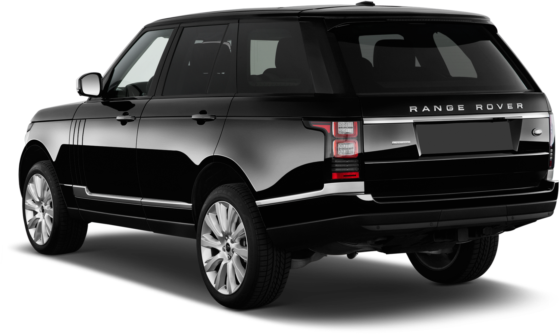 黑色路虎豪華SUV 壁紙 — 一輛時尚的黑色Range Rover SUV，以純黑色背景展示後方四分之三視角。