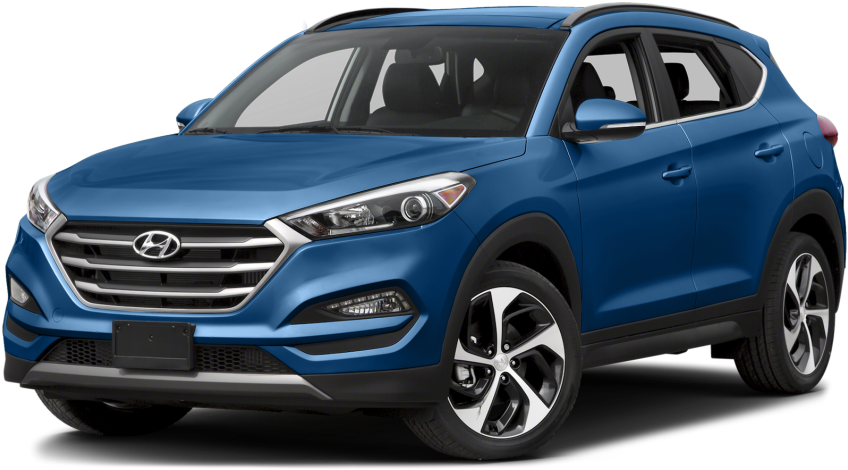 藍色現代SUV 側面視圖 壁紙 — 一輛時尚的藍色Hyundai Tucson SUV，在工作室燈光下展示，帶有鍍鉻飾邊和合金輪圈。