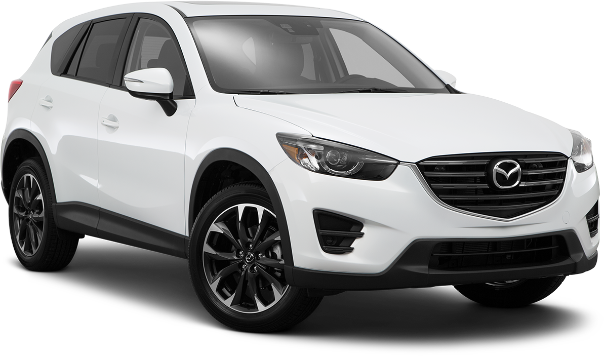 白色馬自達 SUV 側面視圖 壁紙 — 一輛純白色的萬事得 CX-5 SUV 在影樓燈光下以透明背景展示。