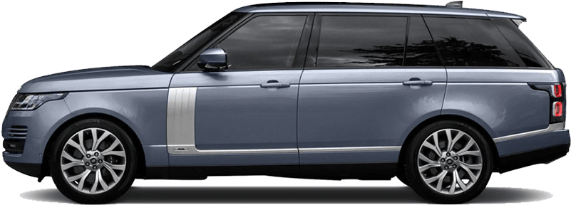 藍色路虎豪華SUV側面視圖 壁紙 — 一輛時尚的銀色 Range Rover SUV 側面輪廓，背景透明，下方有微妙的陰影。
