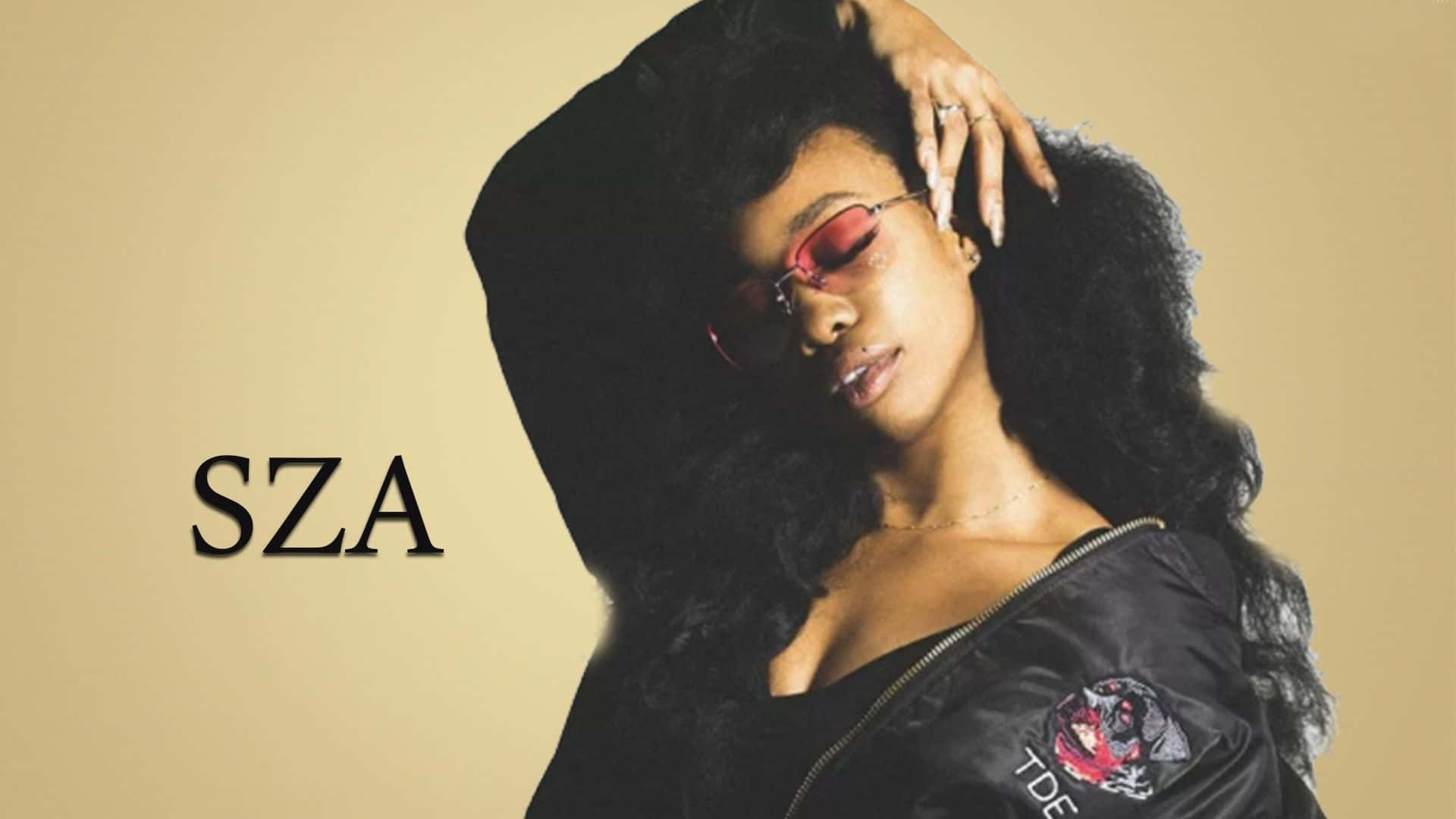 SZA 在工作室肖像中戴著紅色太陽眼鏡和黑色飛行員夾克。