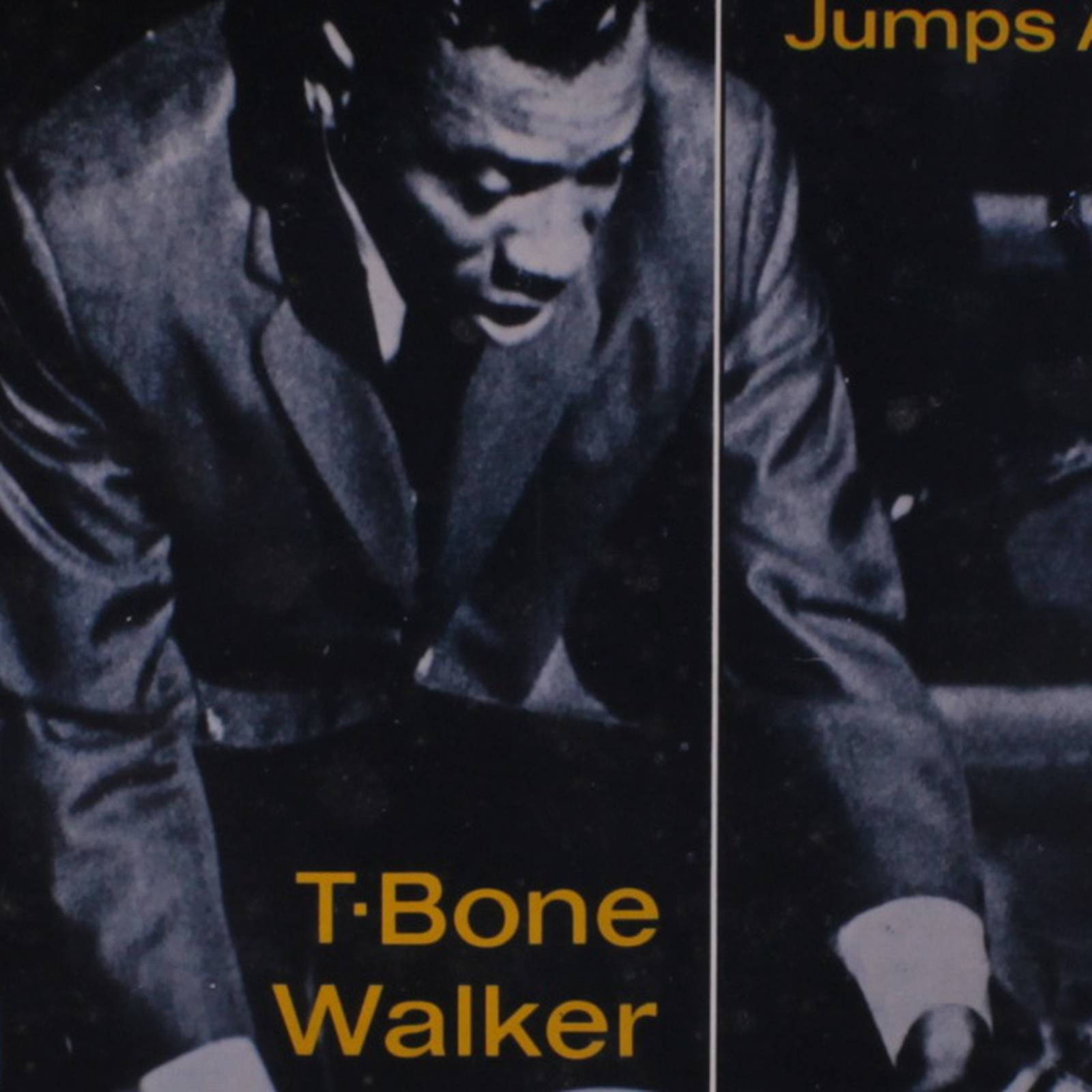 T-Bone Walker 爵士結他手的復古黑白肖像，帶有文字疊加。