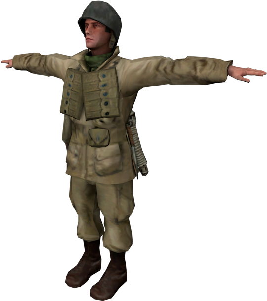 二戰士兵模型T姿 壁紙 — 一個身穿卡其色軍服和頭盔的3D渲染士兵，在黑色背景前張開雙臂站立。