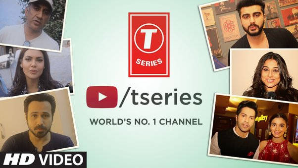 T-Series YouTube頻道宣傳圖形，附有名人頭像。