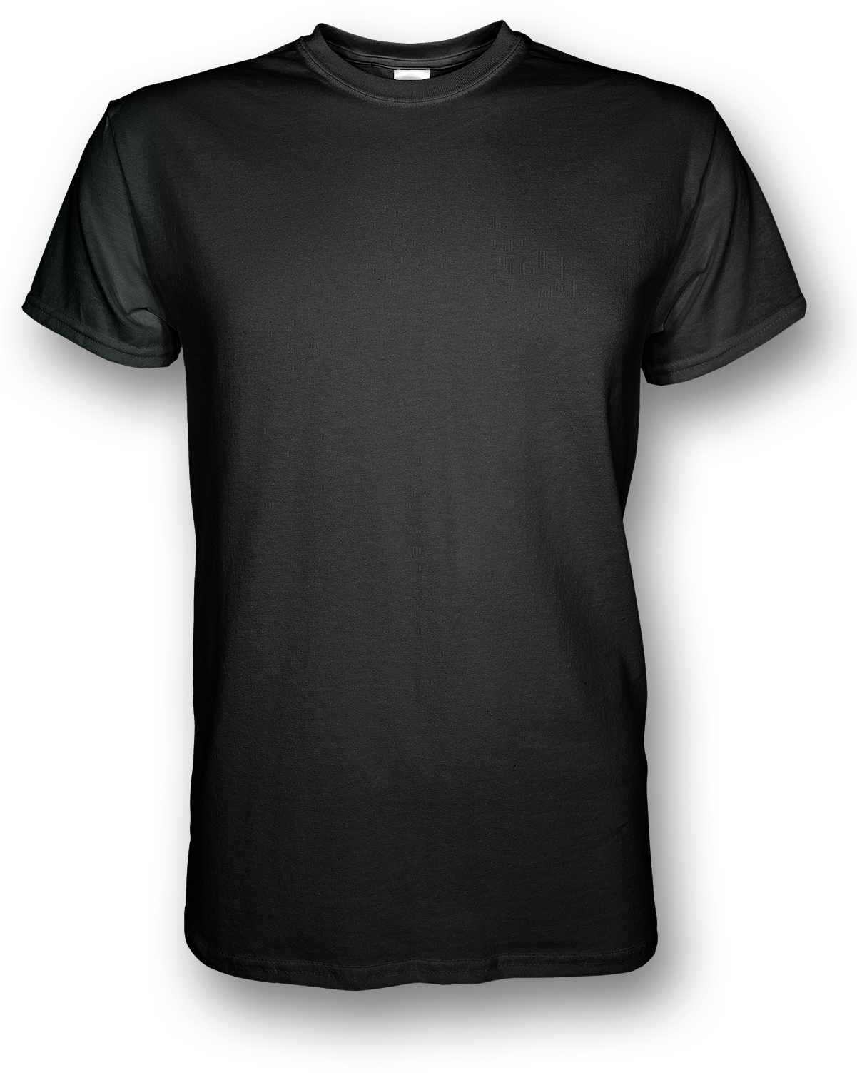 黑色T恤樣機 壁紙 — 一件純黑色T恤，在深色背景上帶有微妙的紫色發光輪廓。