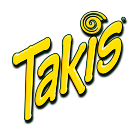 Takis 品牌標誌 壁紙 — 黑色背景上帶有綠色漩渦的大膽黃色Takis標誌。
