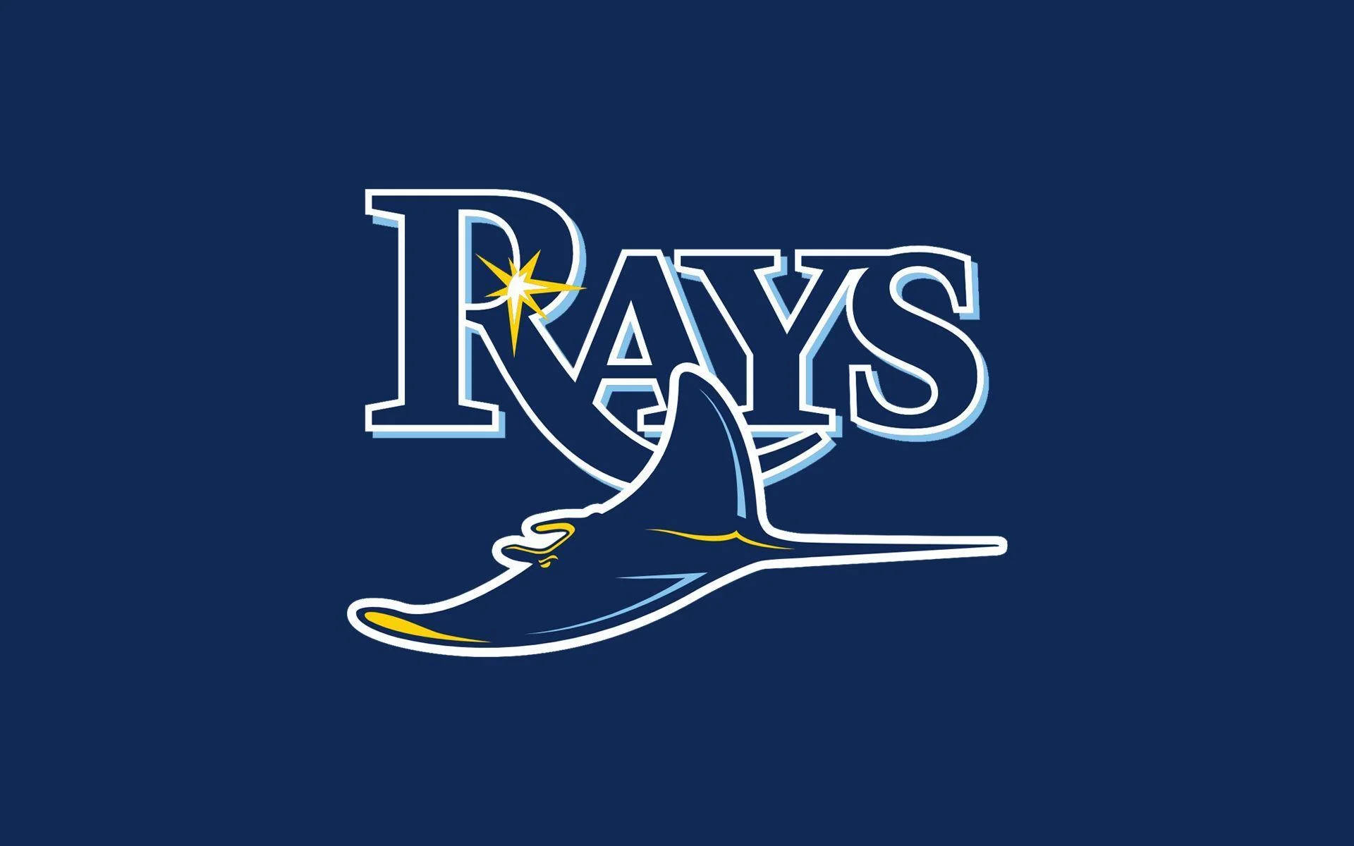 Tampa Bay Rays 標語橫幅 壁紙 — 一個風格化的Rays標誌，在純海軍藍背景上有一顆星星和一隻海豚。