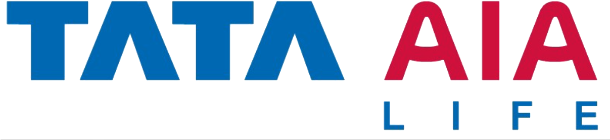 Tata AIA人壽保險標誌 壁紙 — Tata AIA Life 標誌，在黑色背景上採用大膽的藍色和紅色字體。