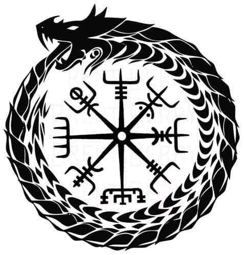 黑白龍環繞維京指南針玫瑰與符文
