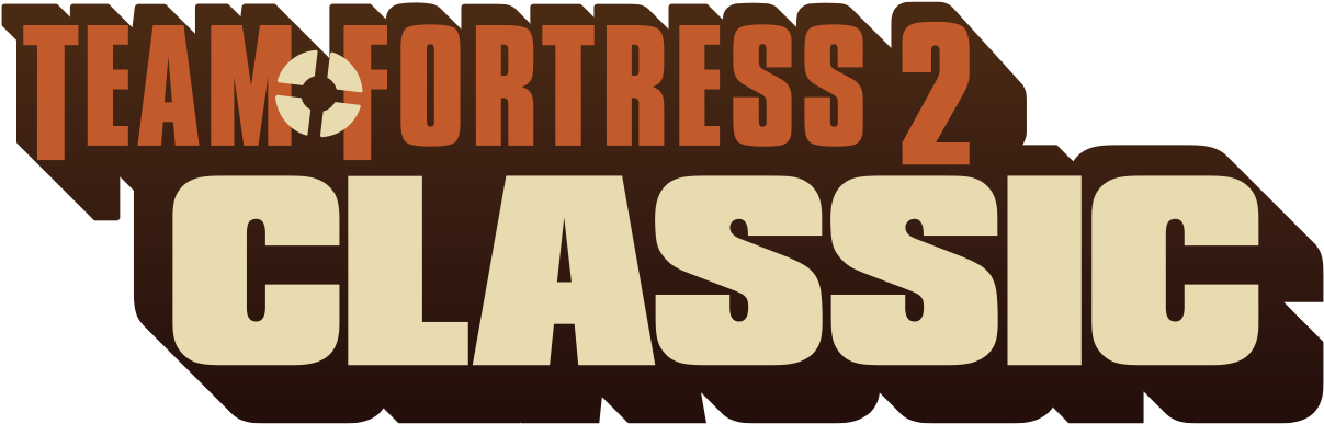 Team Fortress 2 Classic 標誌 壁紙 — 為 Team Fortress 2 Classic 設計的醒目復古風格標誌，黑色背景上帶有橙色和米色文字。