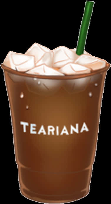 星巴克 Teariana 冷萃咖啡 壁紙 — 一個帶有光澤的數碼插圖，描繪一杯棕色冰飲，上面有忌廉和綠色飲管。