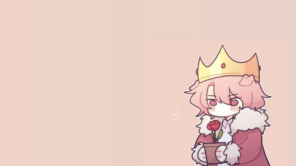 一個戴著皇冠的Q版動漫角色拿著一盆玫瑰。 — Technoblade GIF 壁紙