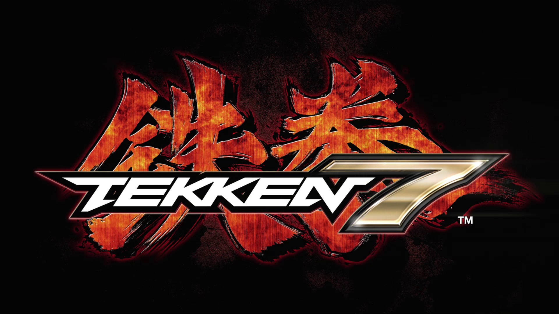 Tekken 7 遊戲標誌，黑色背景上帶有火熱橙色和紅色的風格化文字