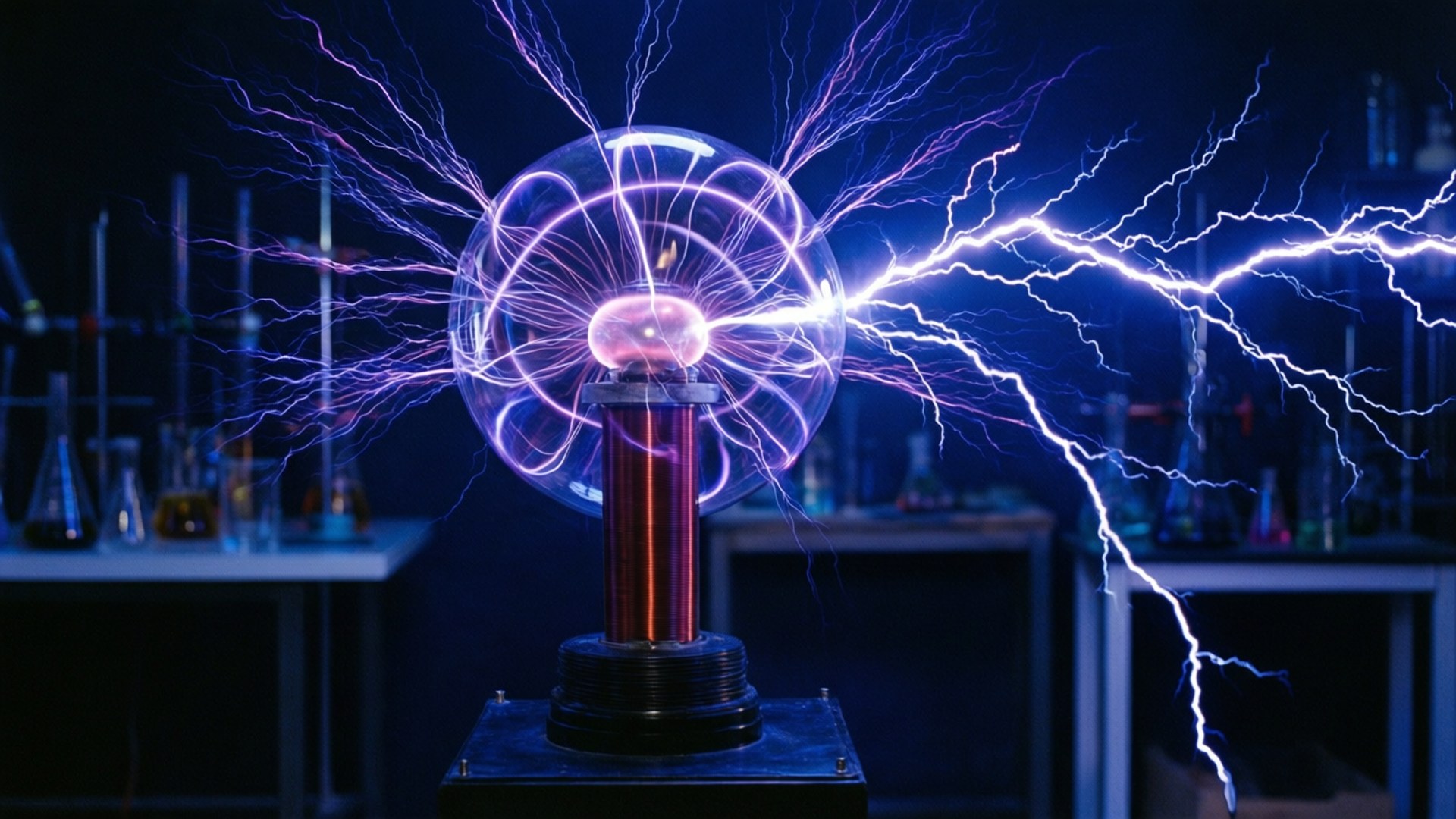實驗室中的等離子球體發出電弧和閃電。