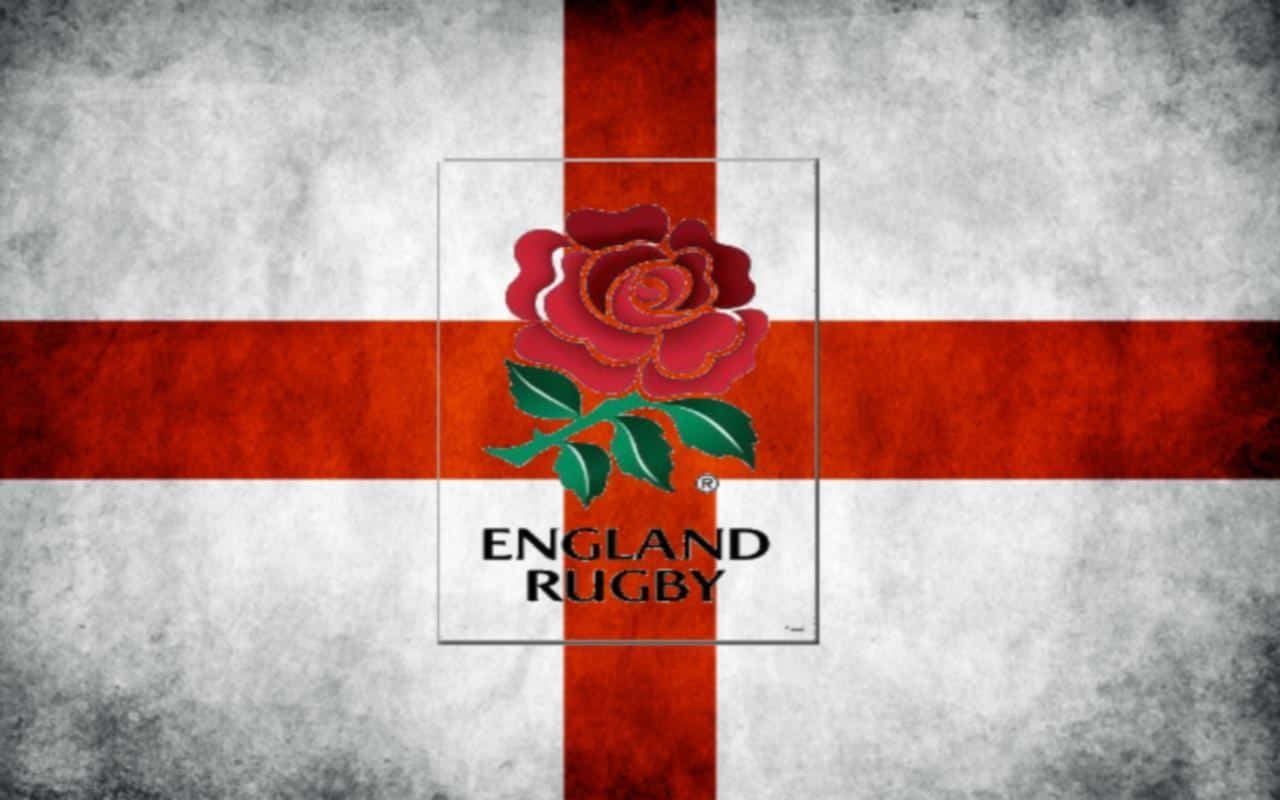 England Rugby 桌布 壁紙 — 帶有紋理的英格蘭欖球旗，白色十字中央有紅色玫瑰徽章，背景為風化灰色。