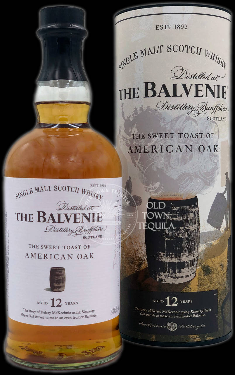 Balvenie 12年單一麥芽蘇格蘭威士忌酒瓶和盒子，以美國橡木為主題。