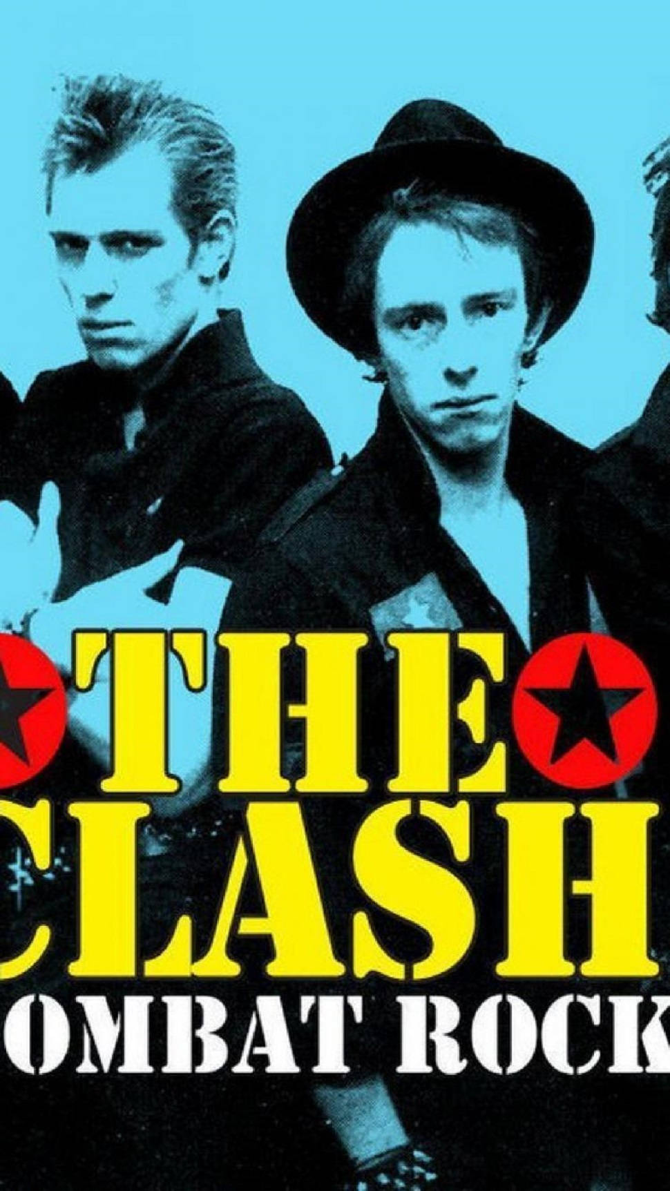 The Clash龐克樂團專輯封面，帶有醒目的黃色文字和青色背景。