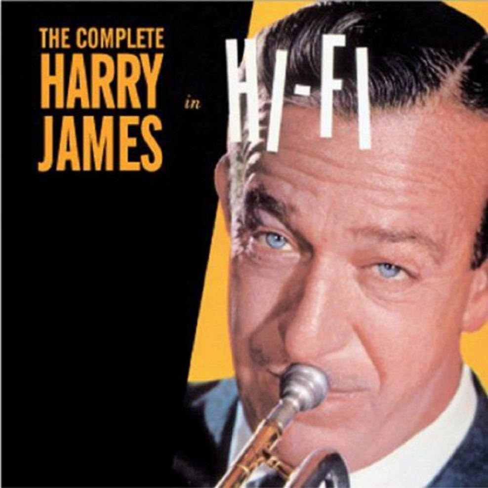 Harry James 在復古專輯封面上吹奏小號，採用大膽的黑黃設計。