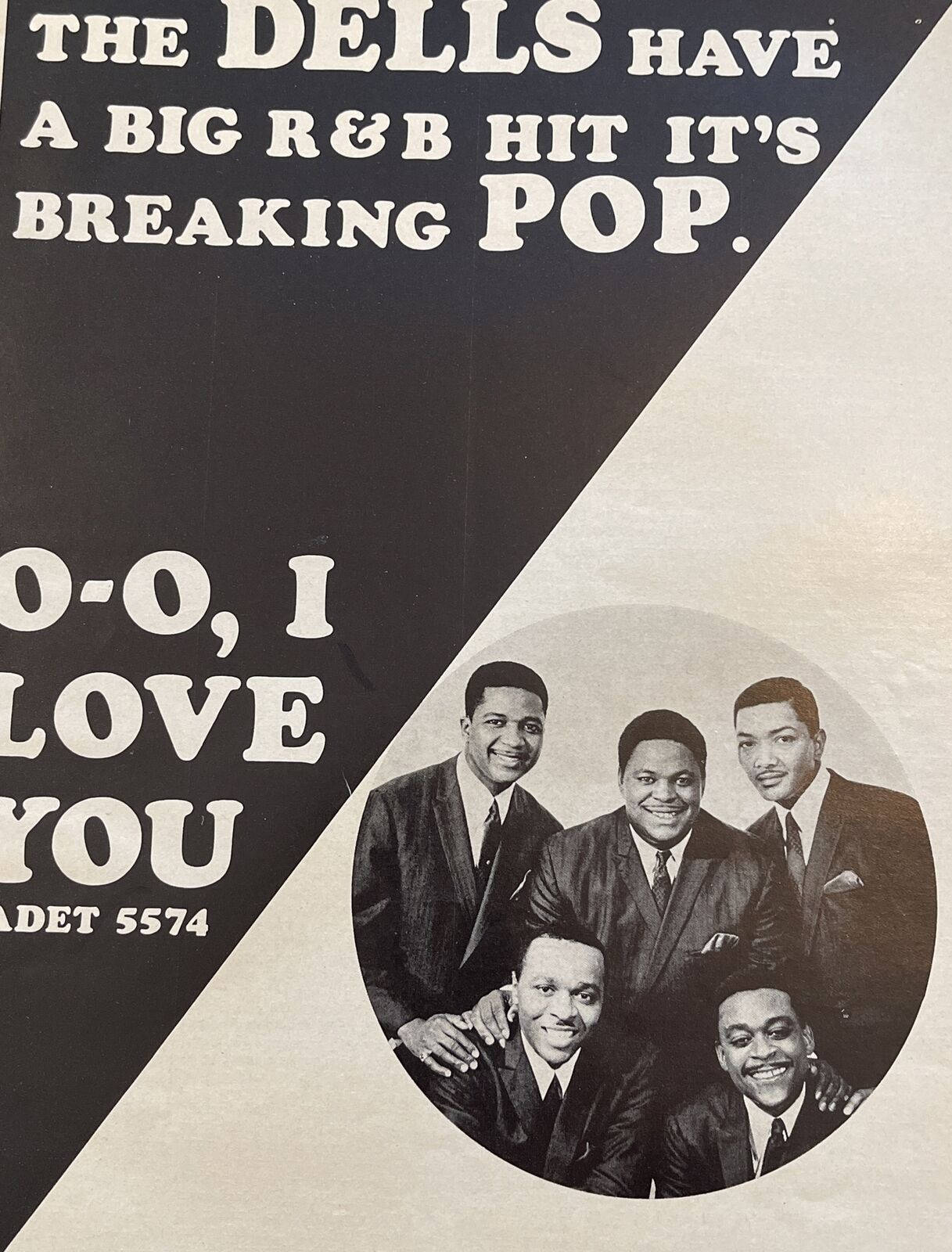 The Dells 的 R&B 熱門歌曲 'O-O, I Love You' 的復古唱片海報。