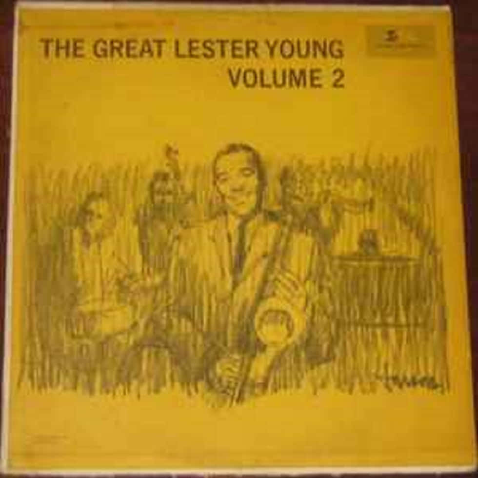 復古爵士專輯封面，黃色背景上以素描風格呈現 Lester Young 和樂隊。