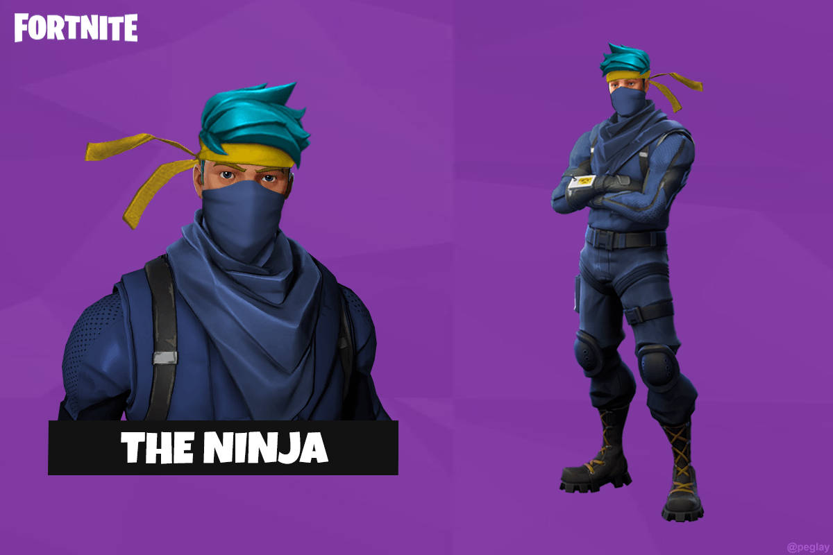 Fortnite 角色 The Ninja 身穿藍色忍者服裝，配有青綠色頭巾和黃色點綴。