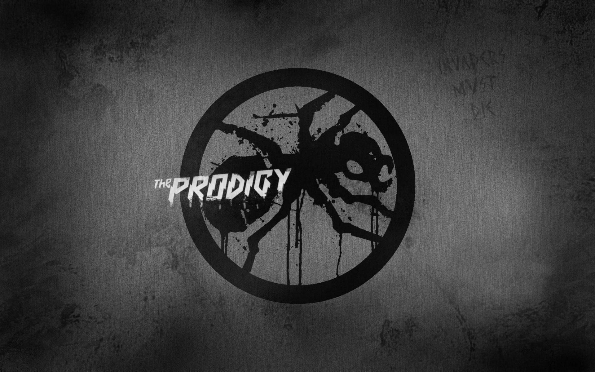 The Prodigy樂隊標誌，在帶有塗鴉的骯髒牆壁上有一個螞蟻剪影。