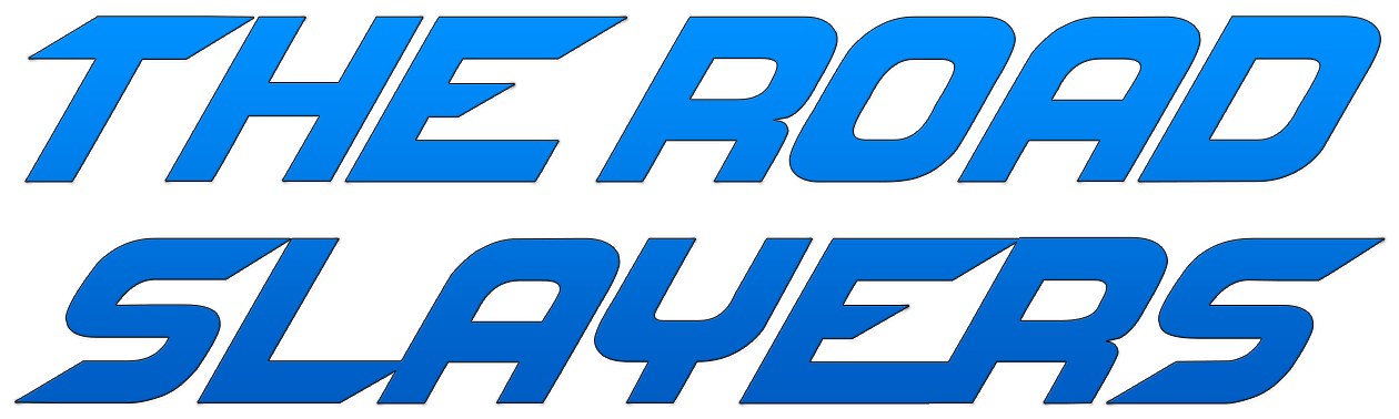 The Road Slayers 標誌 壁紙 — 粗體藍白風格文字「THE ROAD SLAYERS」顯示在黑色背景上。