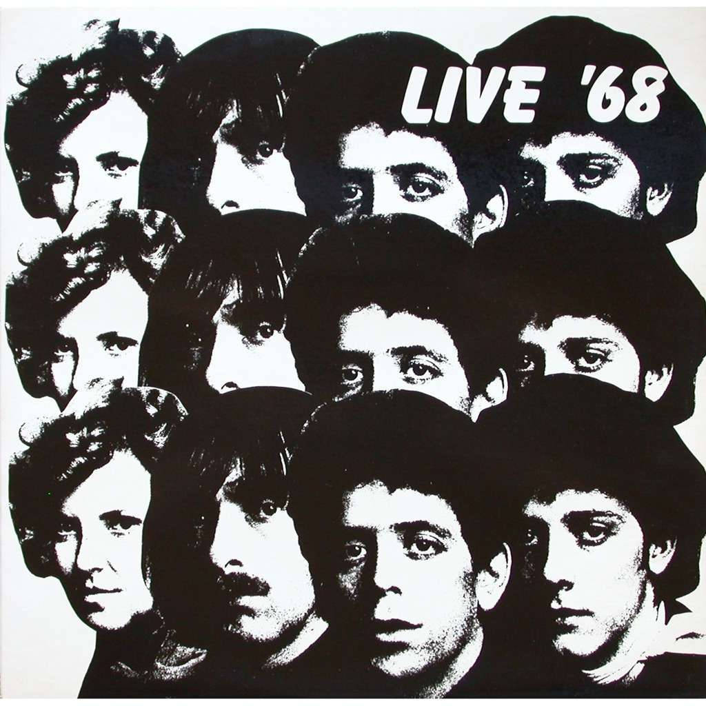 黑白拼貼，重疊的面孔，文字「LIVE '68」。