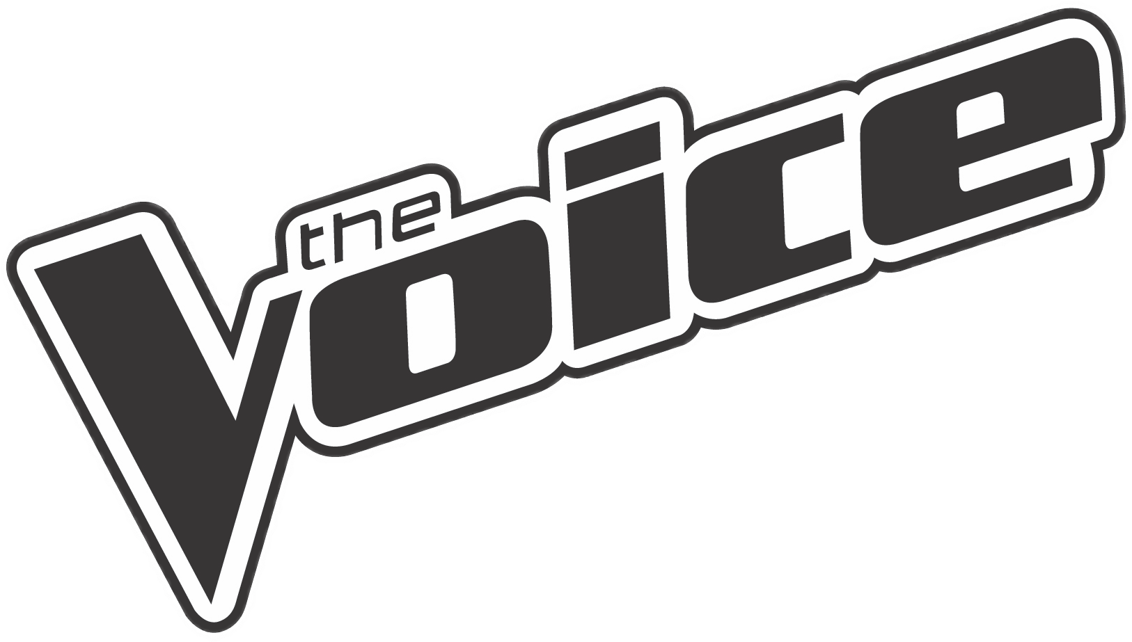 The Voice 標誌圖像 壁紙 — 為「The Voice」設計的醒目黑白標誌，在純黑色背景上帶有風格化字體。