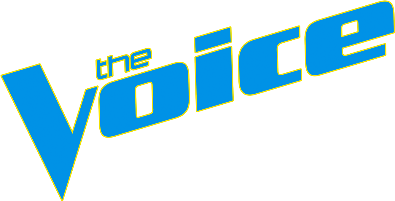 《The Voice》圖形標誌 壁紙 — 黑色背景上帶有風格化字體的醒目藍黃色「the Voice」標誌。