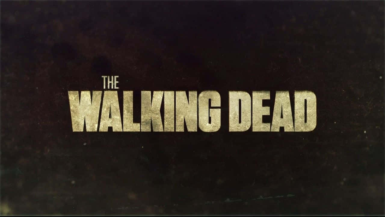  壁紙 — The Walking Dead 標題標誌以風化金色字體呈現，背景為深色粗糙紋理。