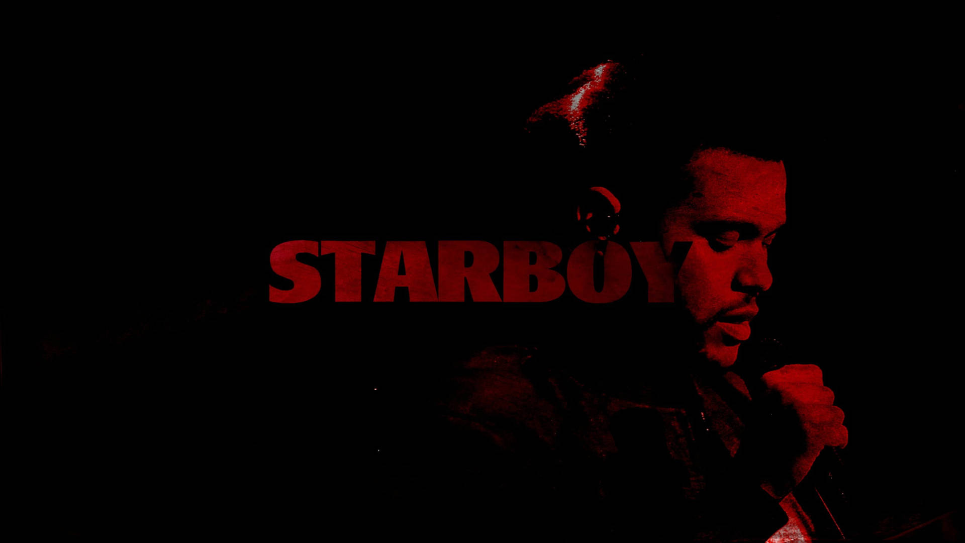 紅光照亮的男人剪影，臉上帶有發光的 'STARBOY' 文字。