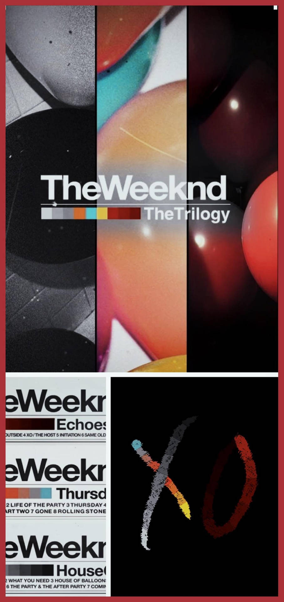 The Weeknd 的 The Trilogy 專輯封面藝術，帶有抽象形狀和報紙文字。