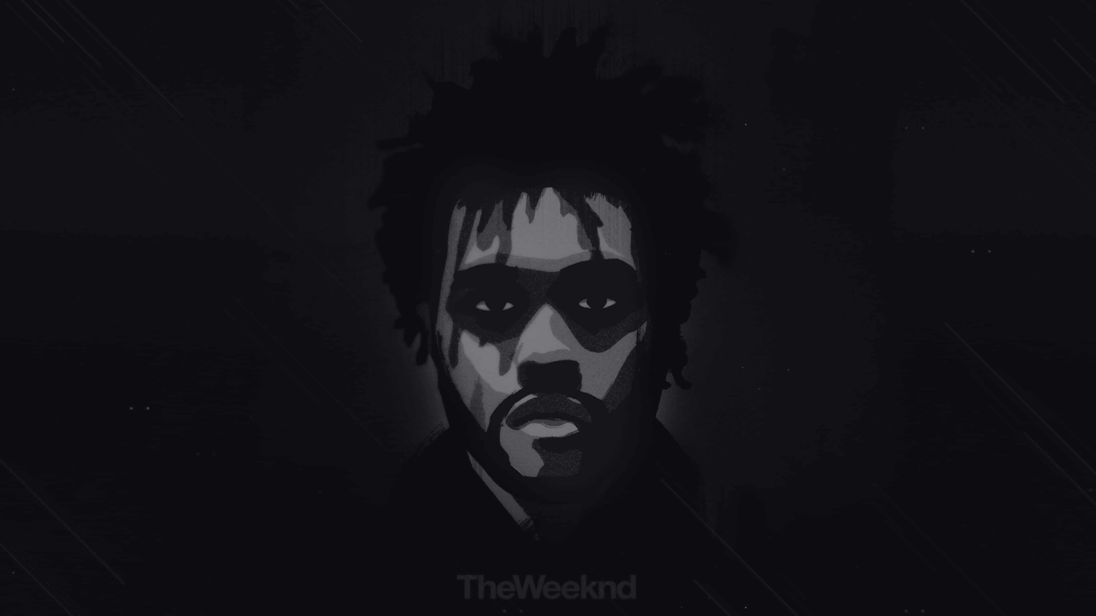 The Weeknd 桌布 壁紙 — The Weeknd 的風格化黑白肖像，帶有戲劇性燈光和深色背景。