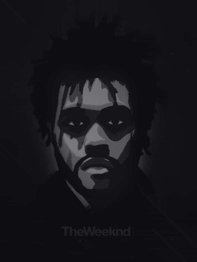 音樂人 The Weeknd 的風格化黑白肖像，眼神強烈。