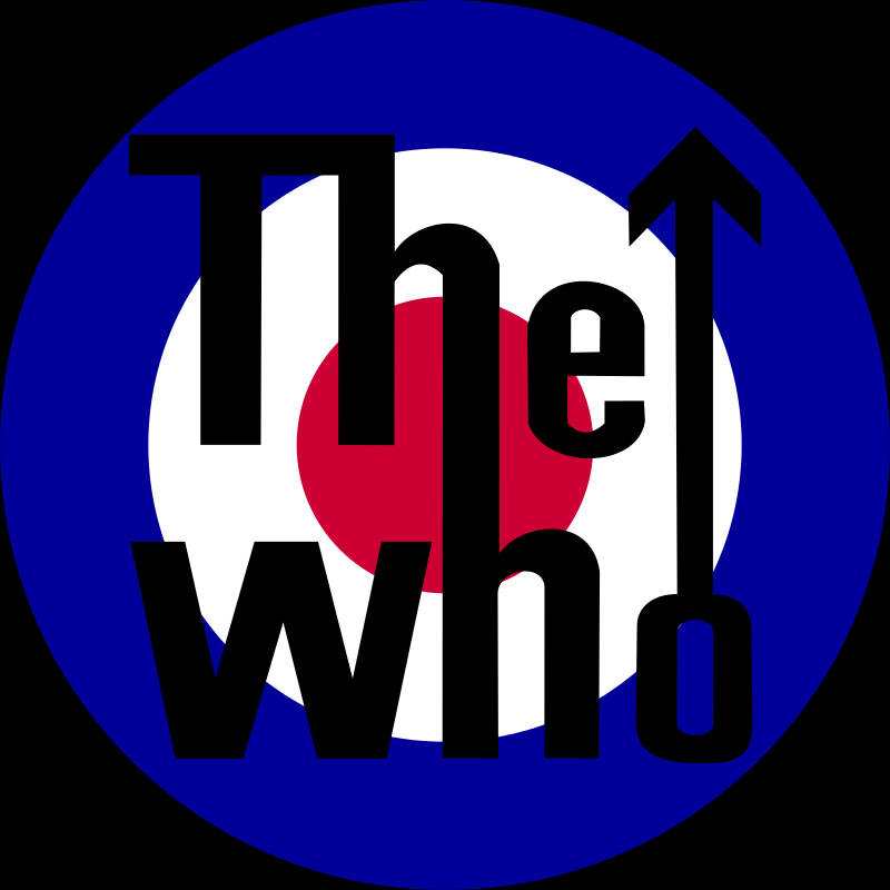 The Who 樂隊標誌，粗體黑色文字在藍白紅圓形靶心上。