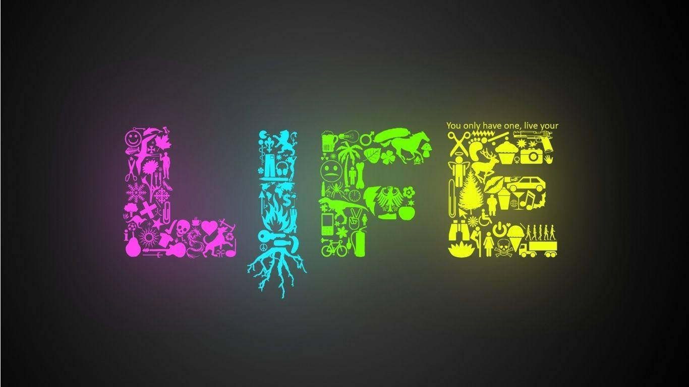 由彩色圖標組成的「LIFE」一詞，鼓勵你活出自己的人生
