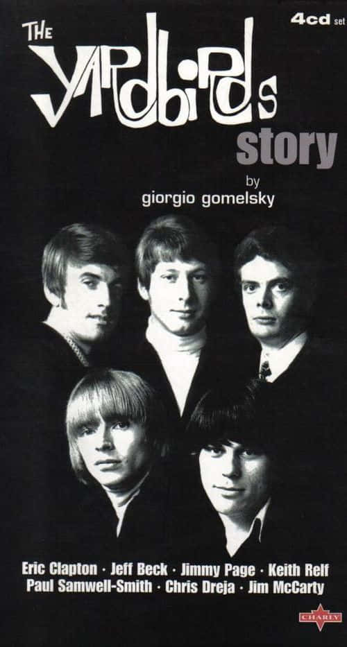 The Yardbirds Story 黑白封面 壁紙 — The Yardbirds 樂隊成員的黑白肖像，附有風格化的標題文字和藝術家署名。